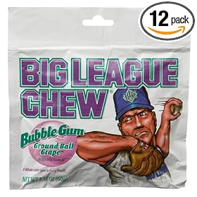 Big League Chew, Ground Ball Grape Bubble Gum, 2.12-Ounce Pouches (Pack of 12)