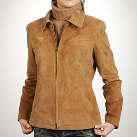 BGSD Women's Classic Zip Front Suede Leather Jacket - Misses & Petite