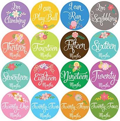 Belly Doodles 16 Baby Month Milestone Stickers for Girls Flowers 3.94inch (13-24 Months)