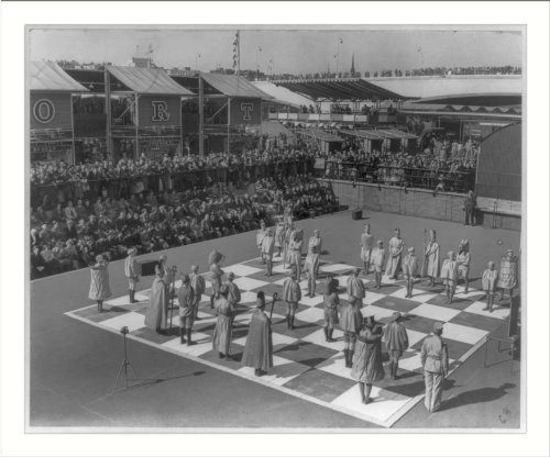Historic Print (L): A general view of the human chess board during a match between Mr. R.J. Broadbent (Briti