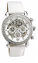 Davis - Montre Fashion Glow - Automatique Squelette - Bracelet en Cuir Blanc - Cadran serti de brillants
