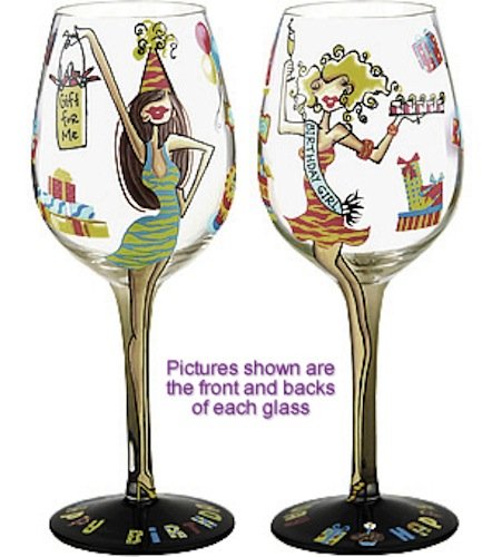 Bottom's Up 15-Ounce Birthday Girl Handpainted Wine Glass
