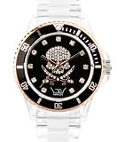 LTD Watch 010104HS Crystal Set Skull And Cross Swords Limited Edition Black Dial Rose Gold Trim Watch