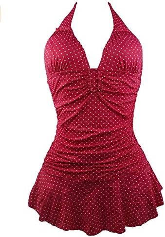 Suprise You Women's Vintage Polka Dot One Piece Swimsuit Red XL