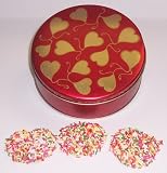 Scott's Cakes White Chocolate Covered Pretzel with Rainbow Jimmies in a Mini Heart Tin