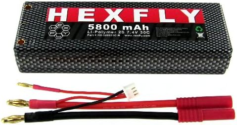 Hexfly 2S 30C 7.4V 5800mAh LiPo Battery Hard Case Banana 4.0mm