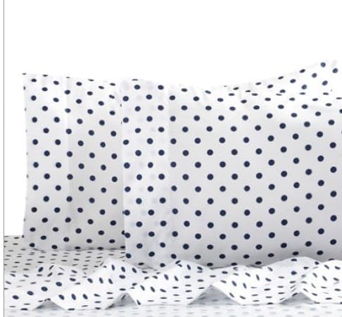 Blue & White Polka Dot Reversible Girls Queen Comforter Set (7 Piece Bed In A Bag)
