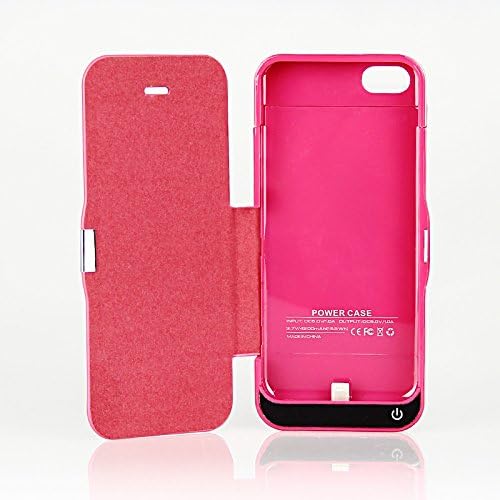 MUZE® -Red for Apple Iphone 5 5C 5S Rechargeable Battery Case 4200mah Back Up Slim External Portable Battery Extended Power Case with Flip PU Leather Cover Case and Pop-out Viewing Stand For Iphone 5/ 5S/ 5C (IOS 7 compatible) Retail Package