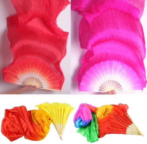 Estone Hand Made Colorful Belly Dance Dancing Silk Bamboo Long Fans Veils 4 Colors