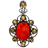 Red Lemon Amber and Sterling Silver Faceted Oval Victorian Pendant