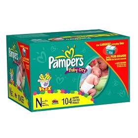 Pampers Baby-Dry Diapers, Size N (Up to 10 Lbs), Value Pack, 104 Diapers