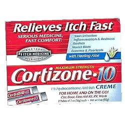 Cortizone 10 Maximum Strength 1% Hydrocortisone Anti-Itch Creme with Healing Aloe # 1 Doctor Recommended Itch Fighting Ingredient (Contains 2 tubes each 2 oz. - That's 4 ounces total) Value Pack