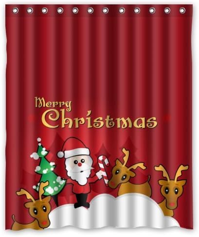 60"(w) x 72"(h) Cute Santa Claus Reindeer Theme Print 100% Polyester Bathroom Shower Curtain Shower Rings Included, Merry Xmas Christmas Eve, Great Decoration for Christmas