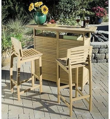 Home Styles Bali Hai Bar Cabinet &amp; Two Teak BarStools