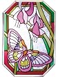 10" OCTAGON Stained ART Glass PLUM PINK LAVENDER BUTTERFLY Contemporary WINDOW Panel
