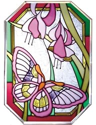 10" OCTAGON Stained ART Glass PLUM PINK LAVENDER BUTTERFLY Contemporary WINDOW Panel