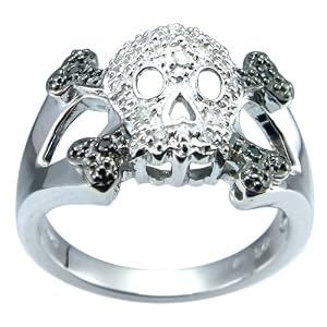 Silver Diamond Skull Ring, Size (0.11 cttw, I-J Color, I2-I3 Clarity)