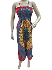 Sexy Cotton Shirred Summer General Print Spaghetti Strap Peasant Dress 