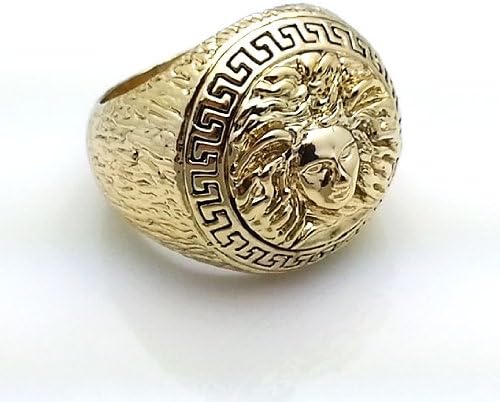 Size 10 Medusa Head Gold Tone Mens Ring with Earrings Set