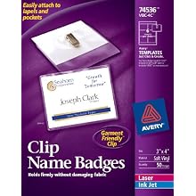 Avery Garment Friendly Clip Style Name Badges, 3 x 4 Inches, White, Side-Loading, Box of 50 (74536)