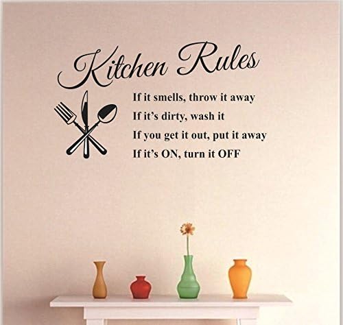Kitchen Rules - 22.4" X 12.9" Wall Sticker Quotes Decor Removable stickers decor Vinyl Art (S194-1 Black)
