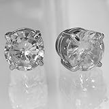 Bling Men 8mm White Gold Plated CZ Magnetic Earrings