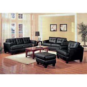 2 PCs Black Classic Leather Sofa and Loveseat Set