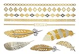 Premium Metallic Tattoos - 75+ Gold, Silver, Black & Turquoise Shimmer Designs. Temporary Fake Jewelry Tattoos - Bracelets, Feathers, Wrist & Arm Bands, & More by Terra Tattoos (Chloe)