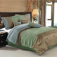 Pacifica Sage & Beige Queen Size Luxury 7-Piece Comforter Set including Comforter, Skirt, Throw Pillows and Pillow shams by Royal Hotel
