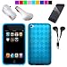 Attractive Silicone Skin Case for Apple Ipod Touch 4th Generation + Clear Screen Protector for Ipod Touch 4G + USB Car Charger for Ipod Touch 4th gen + USB Wall Charger for Ipod Touch + Black Handsfree Earphones