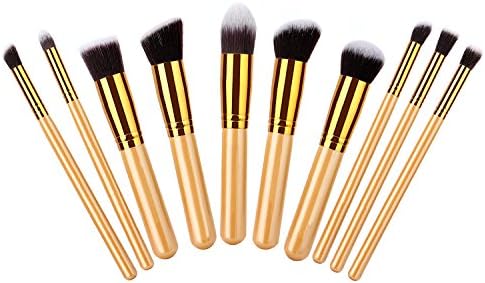 CrazySounds 10pcs Professional Makeup Brushes Brush Cosmetic Set Make up Brushes Eyeshadow Eyebrow Shadow Powder Cosmetics Tools Kit (Gold+Yellow+Grey)