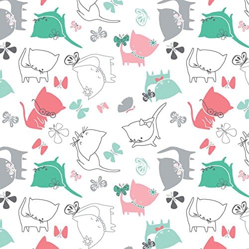 Cat Fabric - FLANNEL - Kitten's Meow - Play Date - White - 100% Cotton Flannel - By The Yard