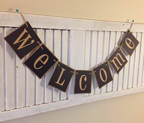 FREE SHIPPING Welcome Banner Sign Garland Bunting Black and Tan Home Decor Decoration Primitive Modern