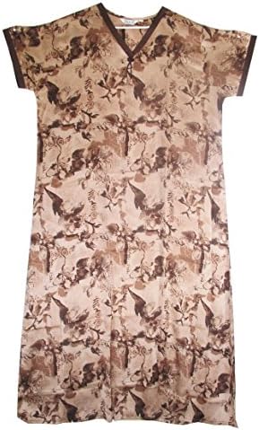 2XL Plus Size Women Silk Satin Nightgown Sleepwear Nightdress (Brown)