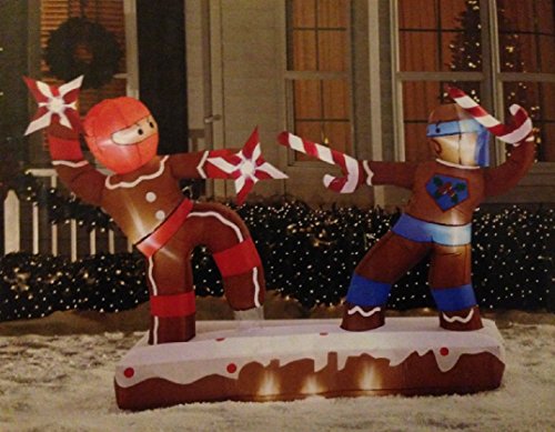 CHRISTMAS INFLATABLE 6.8' DUELING GINGERBREAD MAN NINJAS OUTDOOR YARD DECORATION
