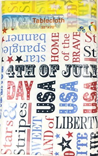 Flannel Backed Vinyl Tablecloth, 4th of July Red White Blue