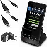 Produkt-Bild: xubix DUAL USB Dock f&uuml;r Samsung Galaxy S2 SII S 2 II i9100 GT-i9100 Dockingstation / Tischladestation / Tischlader mit EXTRA Akkuladefach + 2x USB Datenkabel + USB Ladeger&auml;t Netzteil