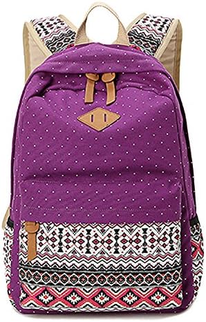 Alexander City Zip Bohemia Boho Style Canvas Rucksack Casual Daypack Backpack Laptop Backpack College Bookbag Book Bag for Girls Teens Students School Bags Purple