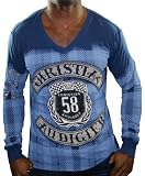 CHRISTIAN AUDIGIER Ed Hardy V-Neck Vintage Plaid Skull Racing Mens Long Sleeve Shirt