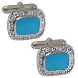Silver Stud Set Cuff Links Set Turquoise Gemstone (cflng242)