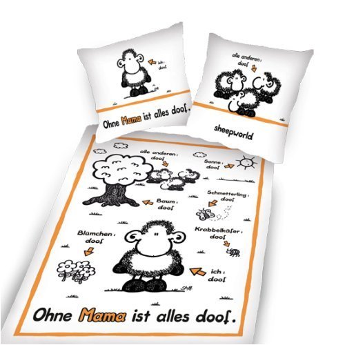 Sheepworld - Ohne Mama ist alles doof Bettwäsche 80x80/ 135x200 cm, Linon, Lizenzartikel