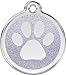 Red Dingo Stainless Steel with Glitter Pet I.D. Tag - Paw Print (silver, small)