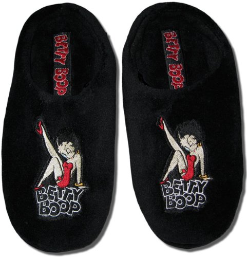 Betty Boop Leg Kick Women's Black Terrycloth Slippers