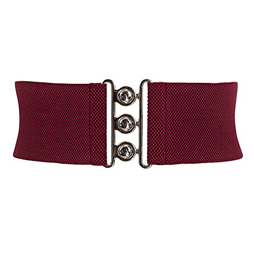 Vintage Wide Elastic Stretch Waist Clasp Belt Waistband Wine Red S CL8962