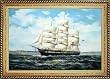 Racing Home Big Sailing Ship Oil Painting, with Linen Liner Gold Wood Frame 30.5 x 42.5 inches