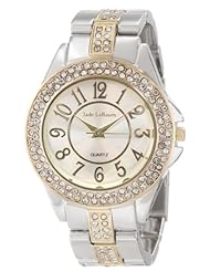 Womens Silver and Gold Two Tone Analog Watch Rhinestone Embellished Bracelet Jade LeBaum - JB202748G