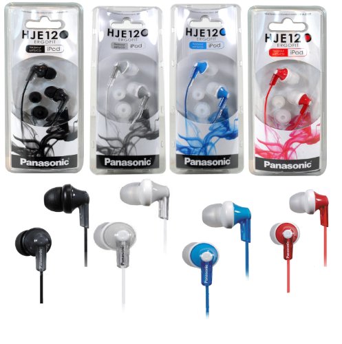 Panasonic RP-HJE120 ErgoFit In-Ear Headphones Stereo Earbuds (4-Pack Black/Silver/Blue/Red)