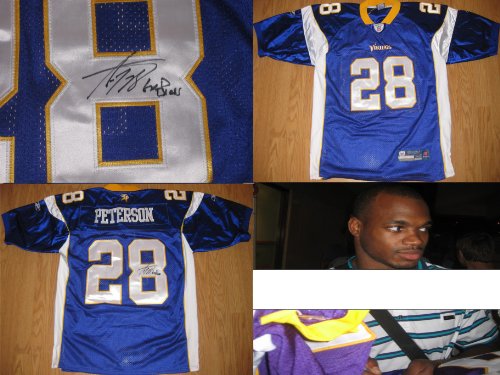 ADRIAN PETERSON,MINNESOTA VIKINGS,OKLAMOMA ,SIGNED,AUTOGRAPHED,JERSEY,WITH PROOF + COA ALSO ADDED ALL DAY