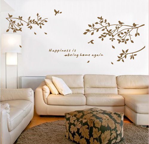 OneHouse Brown Tree Vine & Happiness Is Being Home Again Quotes Lettering Wall Decal Sticker