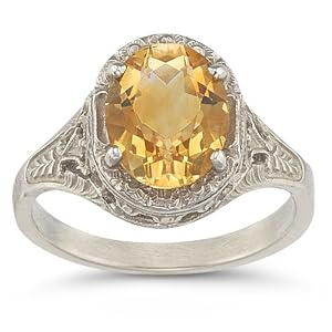 Buy Victorian Floral Oval Citrine Ring in 14K White Gold by Apples of Gold